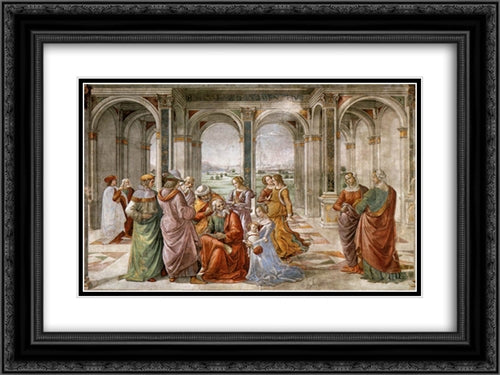 Zacharias Writes Down the Name of his Son 24x18 Black Ornate Wood Framed Art Print Poster with Double Matting by Ghirlandaio, Domenico