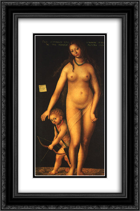 Venus and Cupid 16x24 Black Ornate Wood Framed Art Print Poster with Double Matting by Cranach the Elder, Lucas