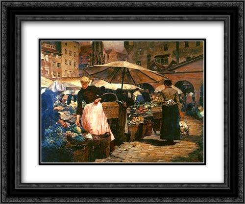 Market Day at Nuremberg 24x20 Black Ornate Wood Framed Art Print Poster with Double Matting by Tiffany, Louis Comfort
