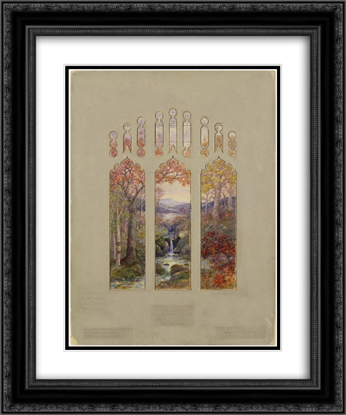 Design for Autumn Landscape Window 20x24 Black Ornate Wood Framed Art Print Poster with Double Matting by Tiffany, Louis Comfort