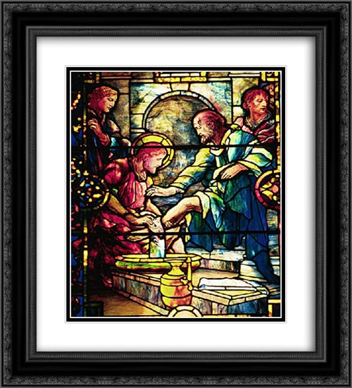 Jesus Washing the Feet of the Disciples 20x22 Black Ornate Wood Framed Art Print Poster with Double Matting by Tiffany, Louis Comfort
