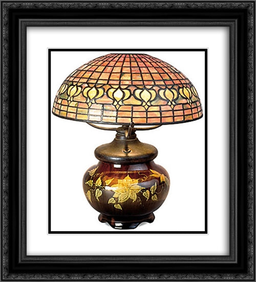 Pomegranate Lamp with Mariposa Pottery Base 20x22 Black Ornate Wood Framed Art Print Poster with Double Matting by Tiffany, Louis Comfort