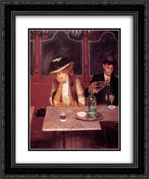 The Drinkers 20x24 Black Ornate Wood Framed Art Print Poster with Double Matting by Beraud, Jean