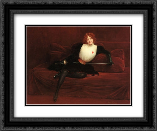 L'escrimeuse 24x20 Black Ornate Wood Framed Art Print Poster with Double Matting by Beraud, Jean