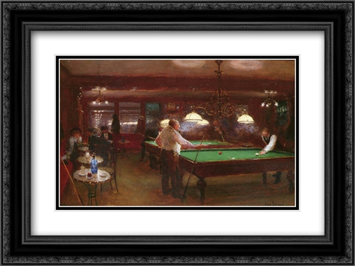La Partie De Billard 24x18 Black Ornate Wood Framed Art Print Poster with Double Matting by Beraud, Jean