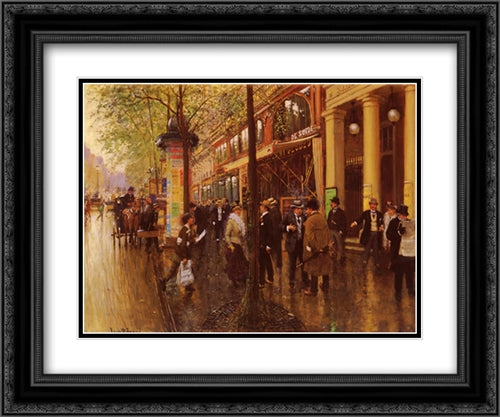 Les Grands Boulevards: Le Theatre Des Varietes 24x20 Black Ornate Wood Framed Art Print Poster with Double Matting by Beraud, Jean