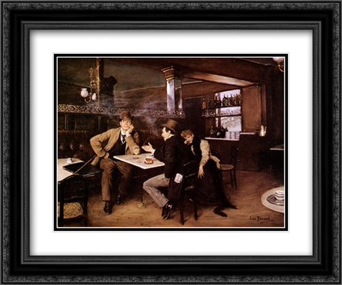 Au Bistro 24x20 Black Ornate Wood Framed Art Print Poster with Double Matting by Beraud, Jean
