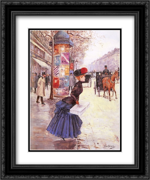 Jeune femme traversant le boulevard 20x24 Black Ornate Wood Framed Art Print Poster with Double Matting by Beraud, Jean