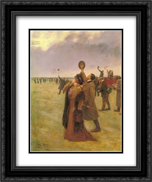 Envole d'un Biplan Type Wright 20x24 Black Ornate Wood Framed Art Print Poster with Double Matting by Beraud, Jean