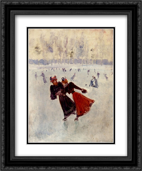 Women Skating 20x24 Black Ornate Wood Framed Art Print Poster with Double Matting by Beraud, Jean