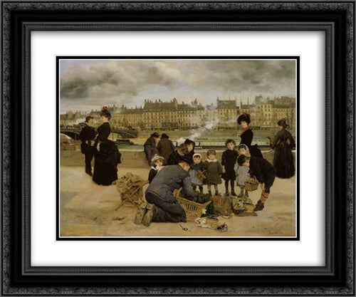 Children with a Toy seller on the Quai du Louvre 24x20 Black Ornate Wood Framed Art Print Poster with Double Matting by Beraud, Jean