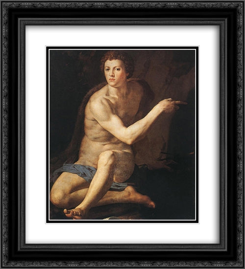 St. John the Baptist 20x22 Black Ornate Wood Framed Art Print Poster with Double Matting by Bronzino, Agnolo
