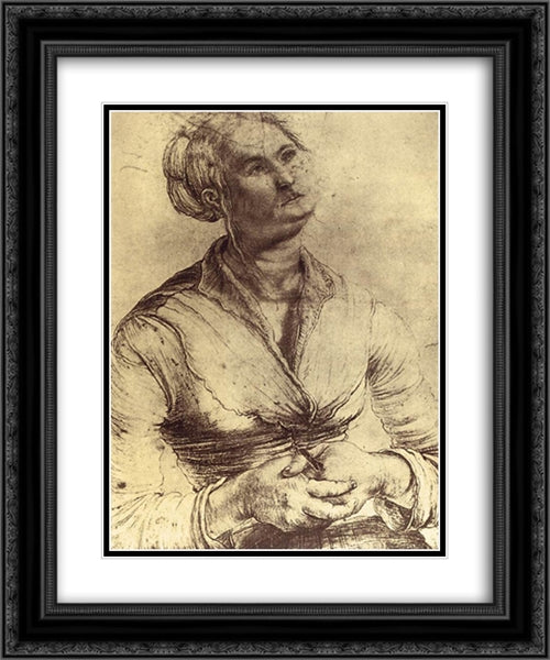 Woman Looking Up 20x24 Black Ornate Wood Framed Art Print Poster with Double Matting by Grunewald, Matthias