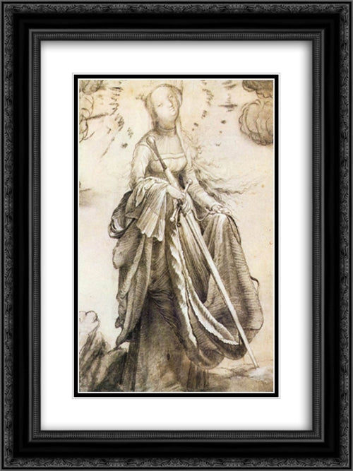 St Catherine 18x24 Black Ornate Wood Framed Art Print Poster with Double Matting by Grunewald, Matthias