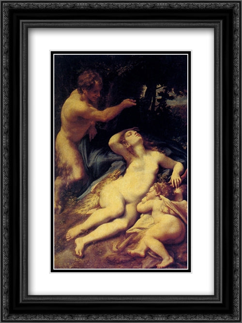 Antiope 18x24 Black Ornate Wood Framed Art Print Poster with Double Matting by Correggio