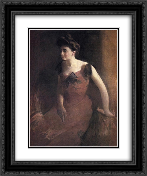 Woman in a Red Dress 20x24 Black Ornate Wood Framed Art Print Poster with Double Matting by Alexander, John White