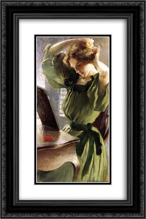 Young Woman Arranging Her Hair 16x24 Black Ornate Wood Framed Art Print Poster with Double Matting by Alexander, John White