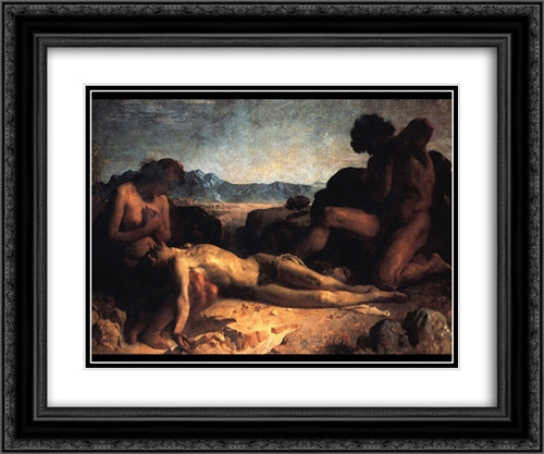 The First Mourning 24x20 Black Ornate Wood Framed Art Print Poster with Double Matting by Bonnat, Leon