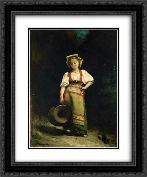 Italian Girl with a Jug 20x24 Black Ornate Wood Framed Art Print Poster with Double Matting by Bonnat, Leon