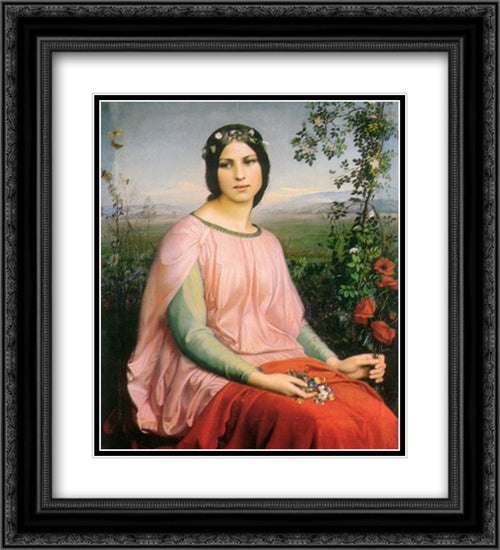Les fleurs des champs 20x22 Black Ornate Wood Framed Art Print Poster with Double Matting by Janmot, Anne Francois Louis