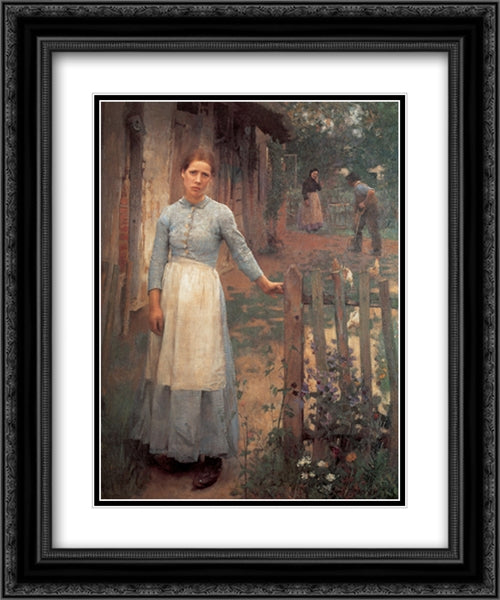 The Girl at the Gate 20x24 Black Ornate Wood Framed Art Print Poster with Double Matting by Clausen, Sir George