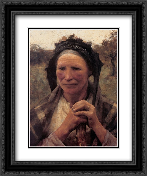 Head of a Peasant Woman 20x24 Black Ornate Wood Framed Art Print Poster with Double Matting by Clausen, Sir George