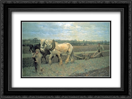 Ploughing 24x18 Black Ornate Wood Framed Art Print Poster with Double Matting by Clausen, Sir George