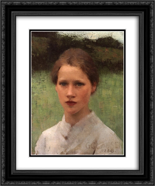 A Village Maiden 20x24 Black Ornate Wood Framed Art Print Poster with Double Matting by Clausen, Sir George