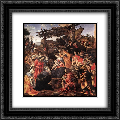 Adoration of the Magi 20x20 Black Ornate Wood Framed Art Print Poster with Double Matting by Lippi, Filippino
