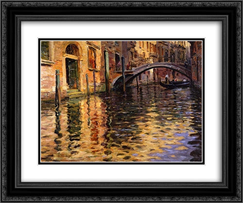 Pont del Angelo, Venice 24x20 Black Ornate Wood Framed Art Print Poster with Double Matting by Knight, Louis Aston