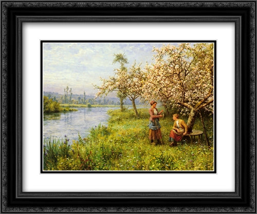 Country Women after Fishing on a Summer's Day 24x20 Black Ornate Wood Framed Art Print Poster with Double Matting by Knight, Louis Aston