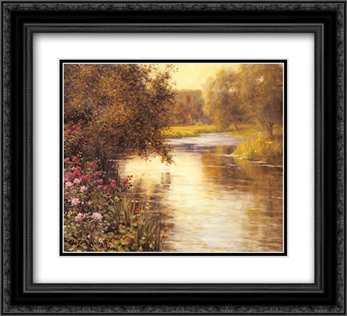 Spring Blossoms along a Meandering River 22x20 Black Ornate Wood Framed Art Print Poster with Double Matting by Knight, Louis Aston