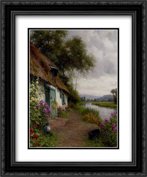 A Riverside Cottage 20x24 Black Ornate Wood Framed Art Print Poster with Double Matting by Knight, Louis Aston