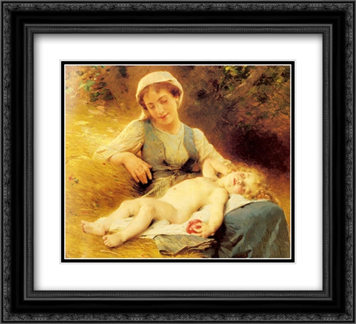 A Mother with her Sleeping Child 22x20 Black Ornate Wood Framed Art Print Poster with Double Matting by Perrault, Leon Bazile