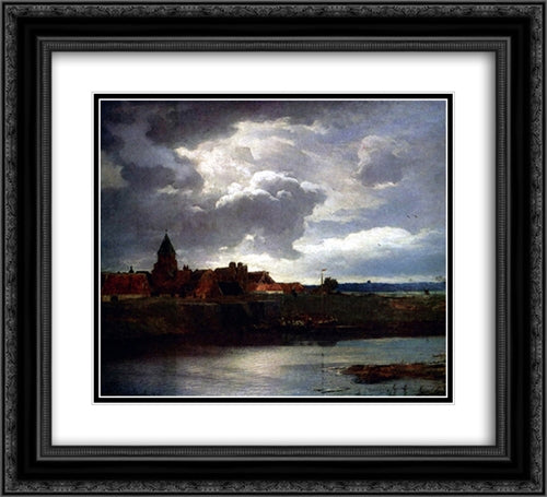 Landschaft mit Fluss 22x20 Black Ornate Wood Framed Art Print Poster with Double Matting by Achenbach, Andreas