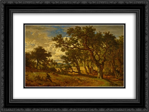 A Hunter and His Dog 24x18 Black Ornate Wood Framed Art Print Poster with Double Matting by Achenbach, Andreas