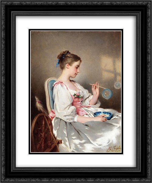 Blowing Bubbles 20x24 Black Ornate Wood Framed Art Print Poster with Double Matting by Chaplin, Charles Joshua