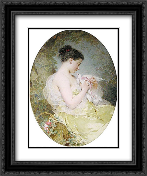 Jeune fille a la colombe 20x24 Black Ornate Wood Framed Art Print Poster with Double Matting by Chaplin, Charles Joshua