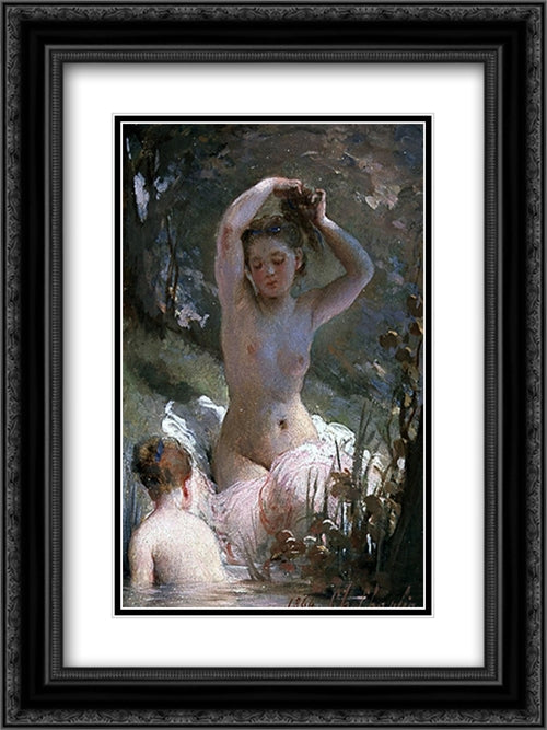 Two Girls Bathing 18x24 Black Ornate Wood Framed Art Print Poster with Double Matting by Chaplin, Charles Joshua