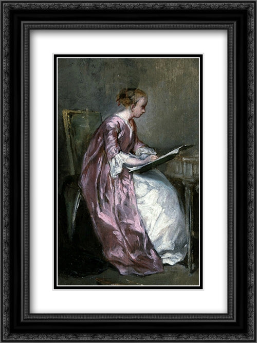 A Young Girl Drawing 18x24 Black Ornate Wood Framed Art Print Poster with Double Matting by Chaplin, Charles Joshua