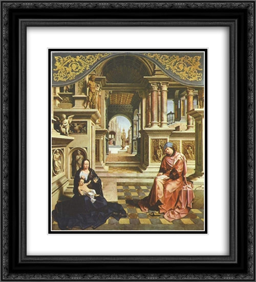Saint Luke painting the Virgin 20x22 Black Ornate Wood Framed Art Print Poster with Double Matting by Mabuse