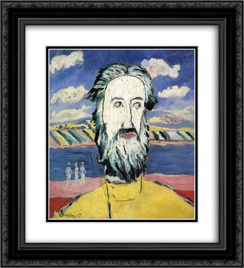 Head of Peasant 20x22 Black Ornate Wood Framed Art Print Poster with Double Matting by Malevich, Kazimir
