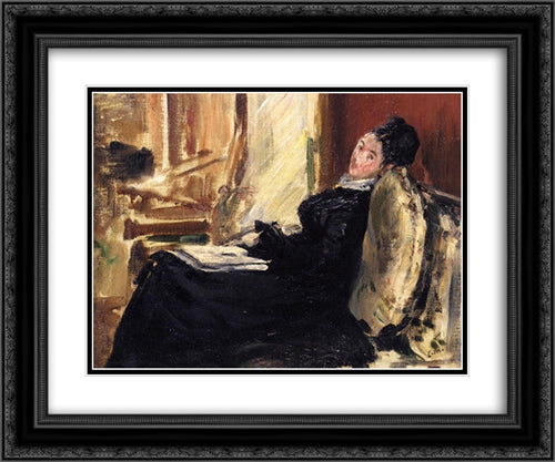 Young woman with a book 24x20 Black Ornate Wood Framed Art Print Poster with Double Matting by Manet, Edouard