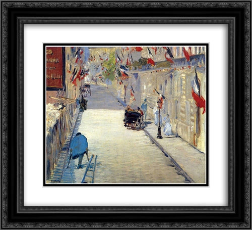 Rue Mosnier decorated with Flags 22x20 Black Ornate Wood Framed Art Print Poster with Double Matting by Manet, Edouard