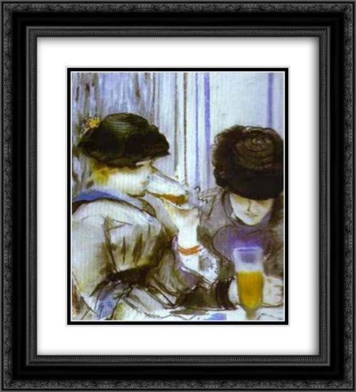 Two women drinking bocks 20x22 Black Ornate Wood Framed Art Print Poster with Double Matting by Manet, Edouard