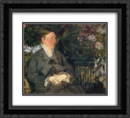 Madame Manet in conservatory 22x20 Black Ornate Wood Framed Art Print Poster with Double Matting by Manet, Edouard