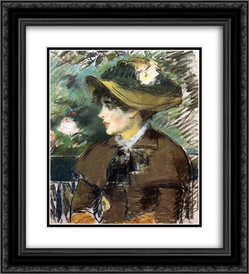 On the Bench 20x22 Black Ornate Wood Framed Art Print Poster with Double Matting by Manet, Edouard