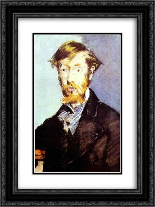 Portrait of George Moore 18x24 Black Ornate Wood Framed Art Print Poster with Double Matting by Manet, Edouard