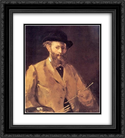 Self Portrait with a Palette 20x22 Black Ornate Wood Framed Art Print Poster with Double Matting by Manet, Edouard