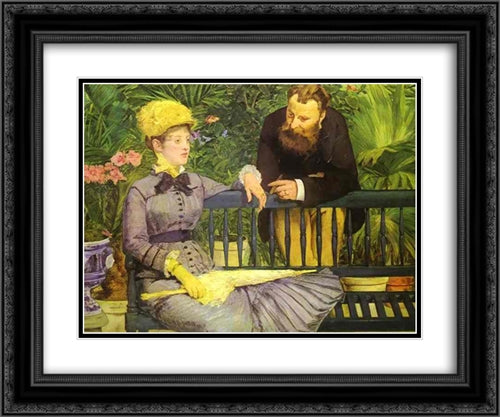 The conservatory 24x20 Black Ornate Wood Framed Art Print Poster with Double Matting by Manet, Edouard